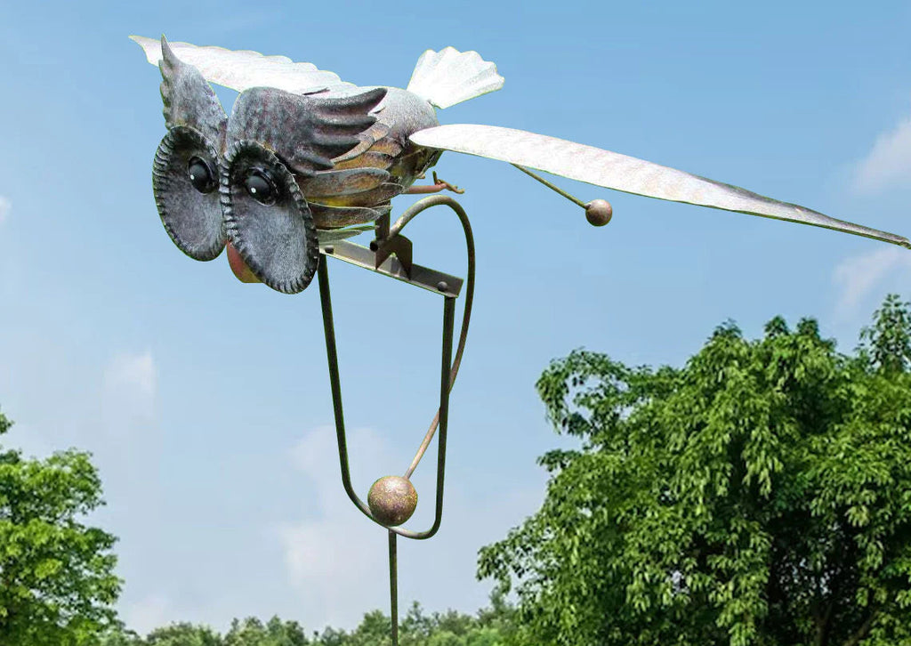 Metal Bird Wind Spinner Garden Stake Ornament