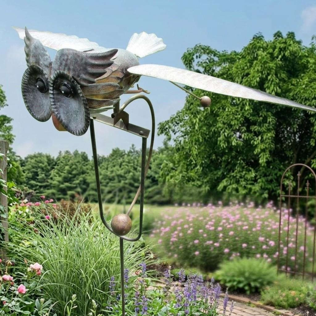 Metal Bird Wind Spinner Garden Stake Ornament