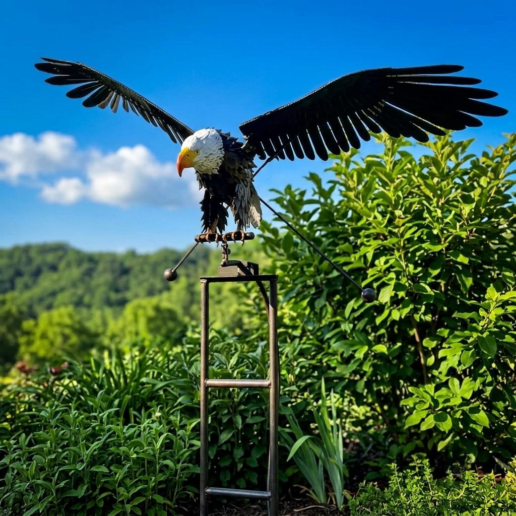 Metal Bird Wind Spinner Garden Stake Ornament