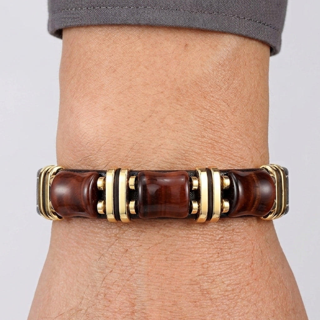 Leather Wrap Bracelet with Tiger's Eye Gemstone