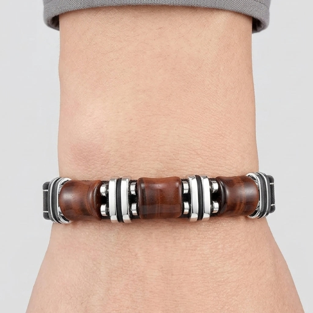 Leather Wrap Bracelet with Tiger's Eye Gemstone