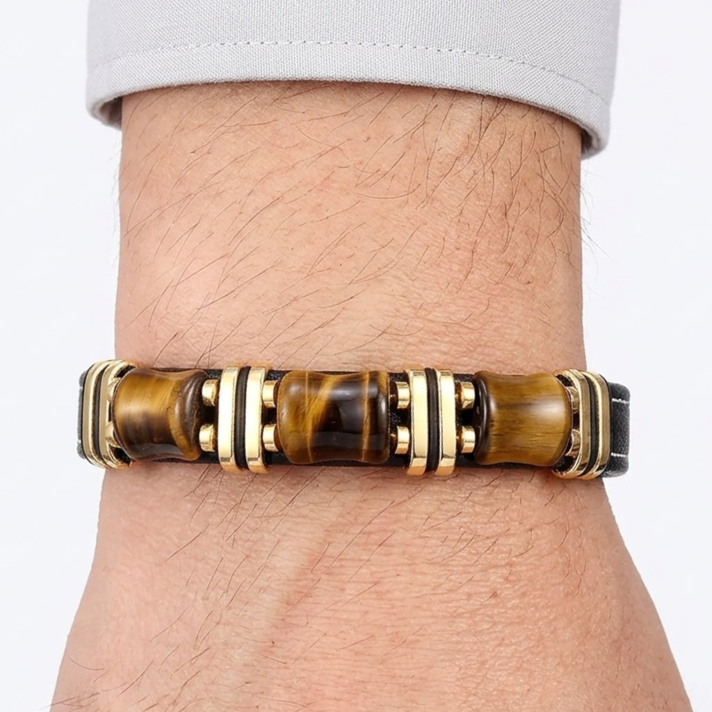 Leather Wrap Bracelet with Tiger's Eye Gemstone