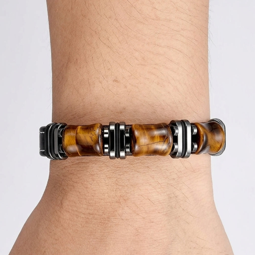 Leather Wrap Bracelet with Tiger's Eye Gemstone