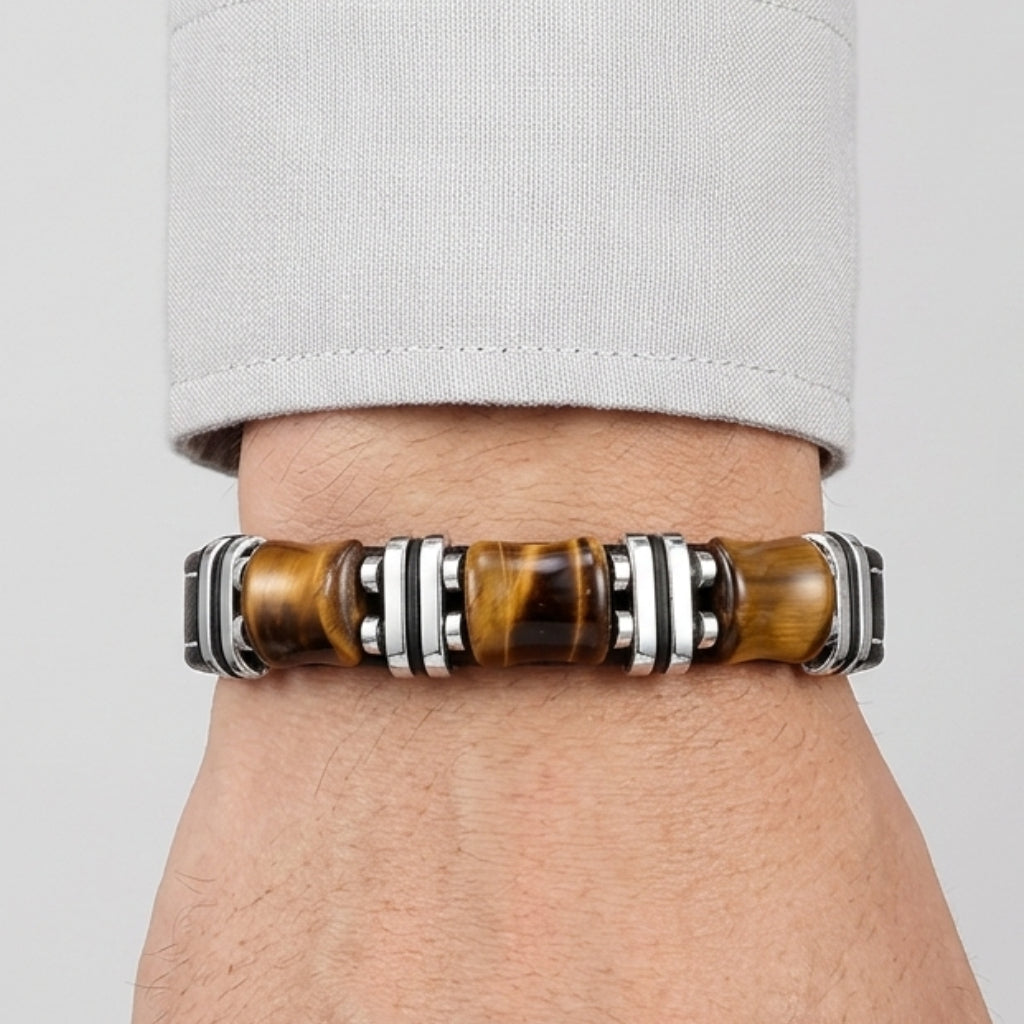Leather Wrap Bracelet with Tiger's Eye Gemstone