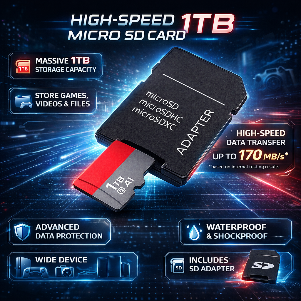 Micro SD Card Adapter Memory 1TB High Speed File Transfers
