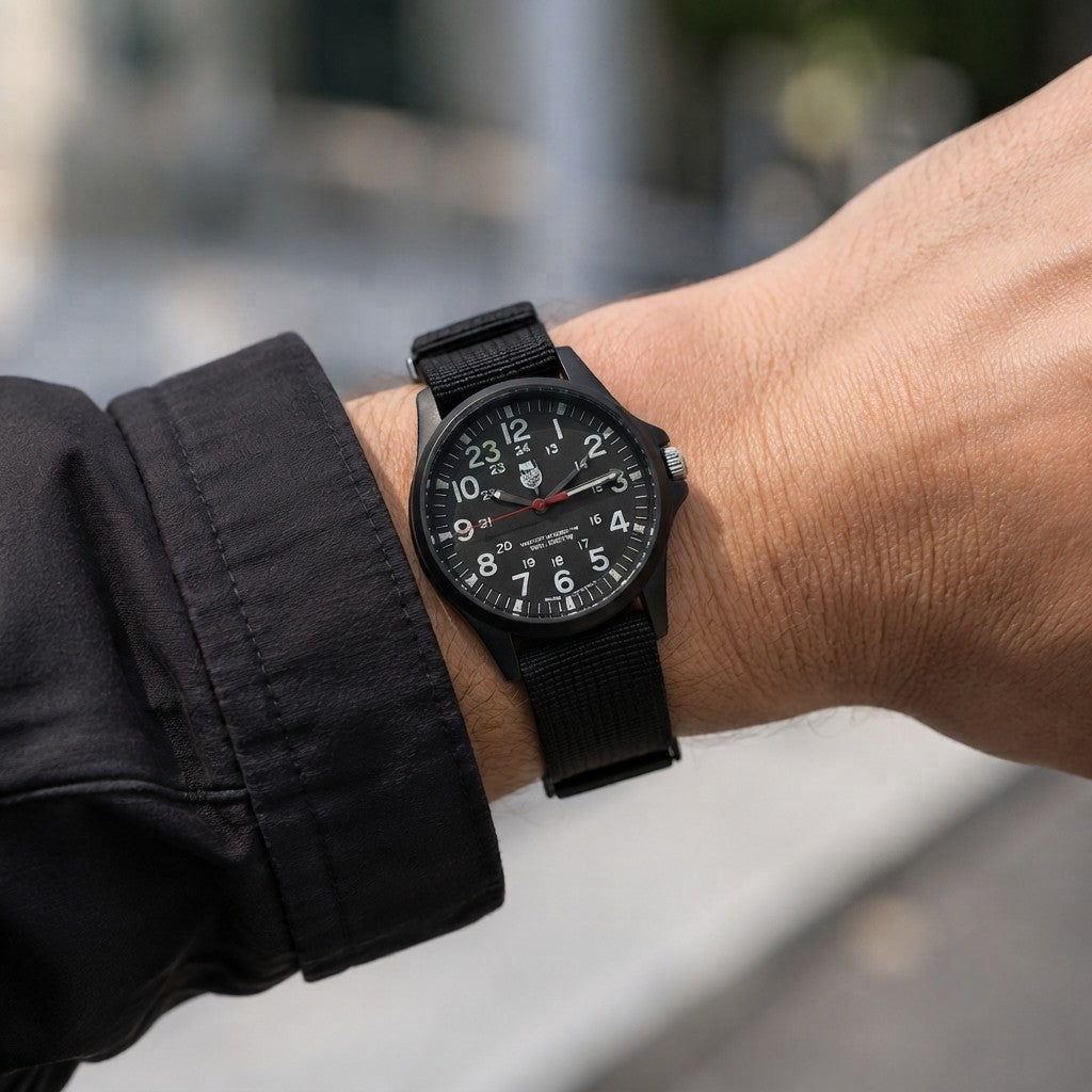 Rugged Metal Tactical Field Watch with Waterproof Design