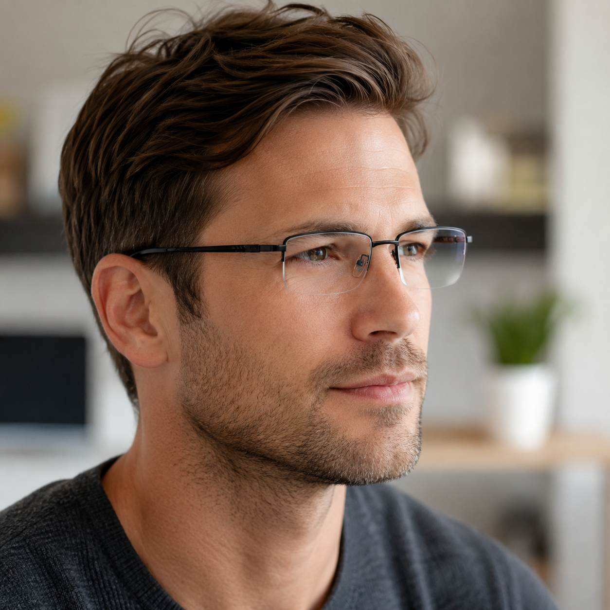 Metal Frame Progressive Multifocal Anti-Glare Reading Glasses