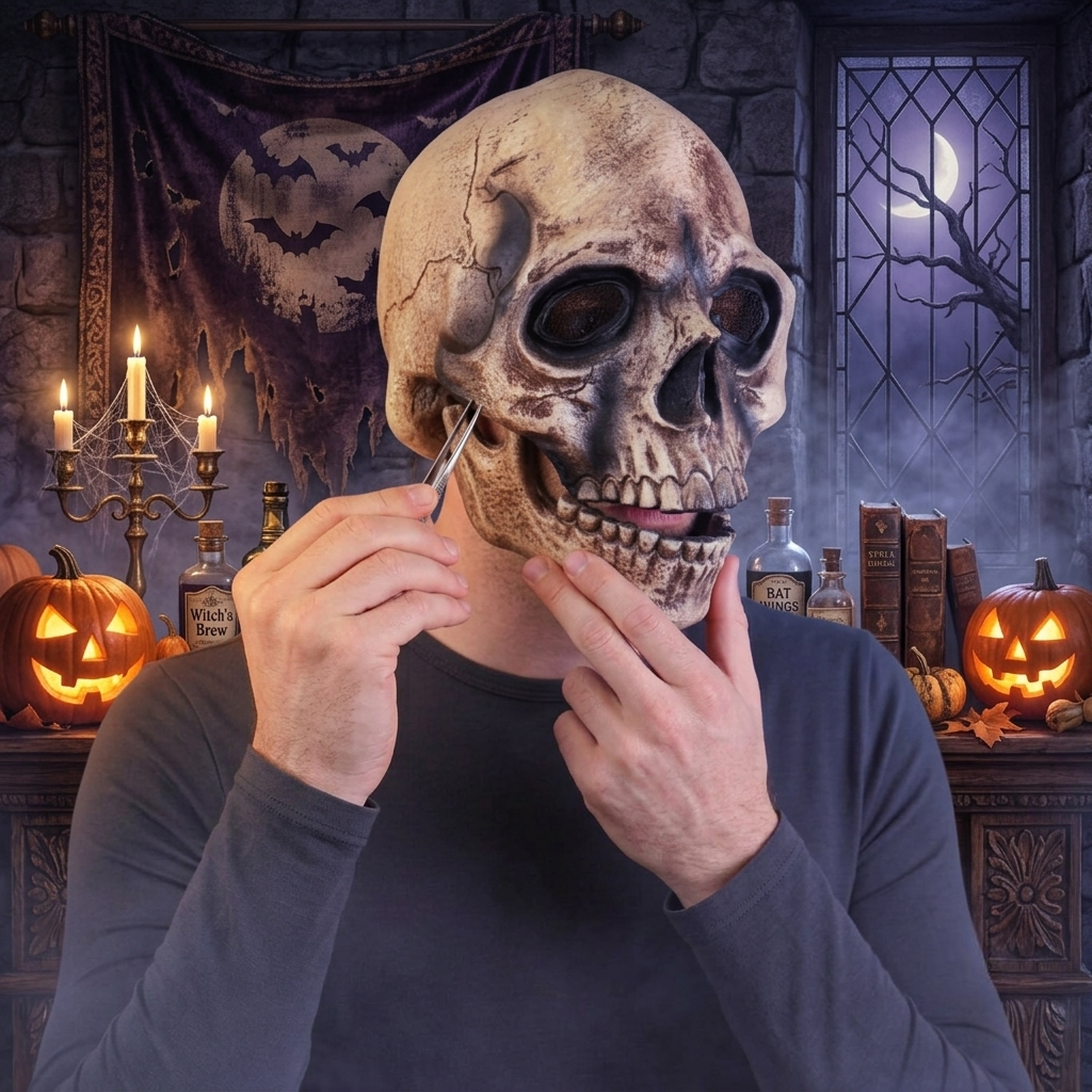 Full Head Skull Costume Mask with Moving Jaw