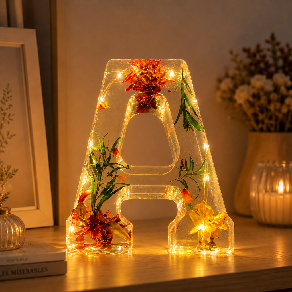 LED Resin Floral Letter Night Light Table Lamp