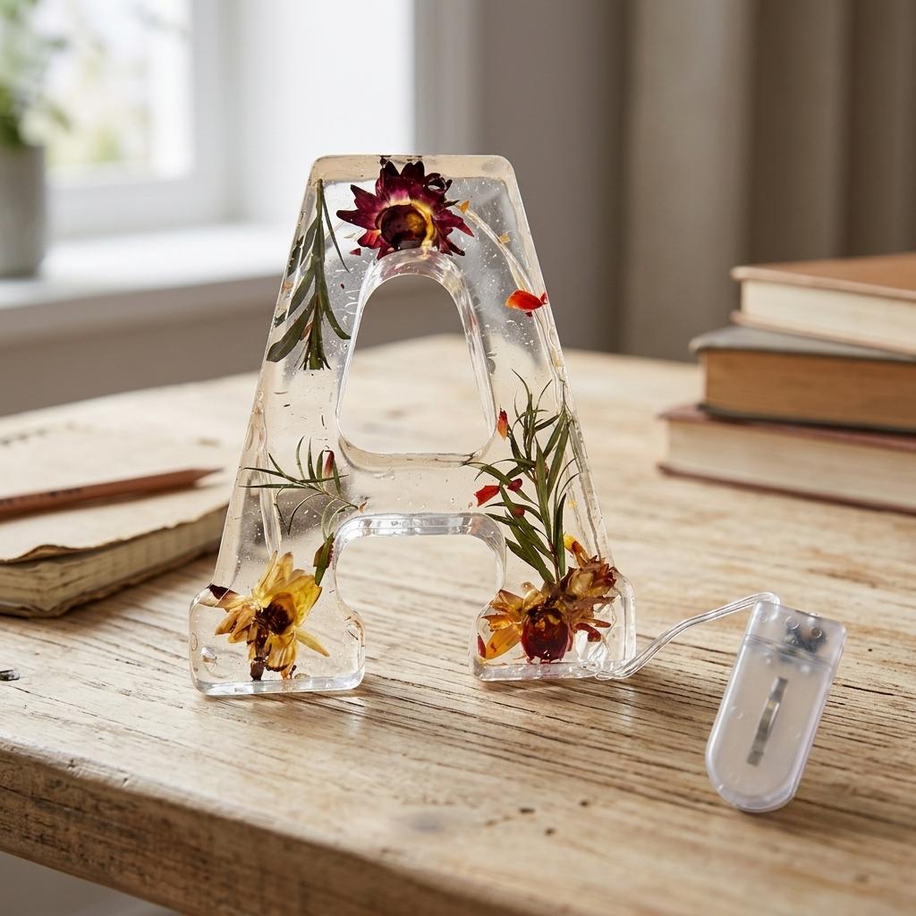 LED Resin Floral Letter Night Light Table Lamp