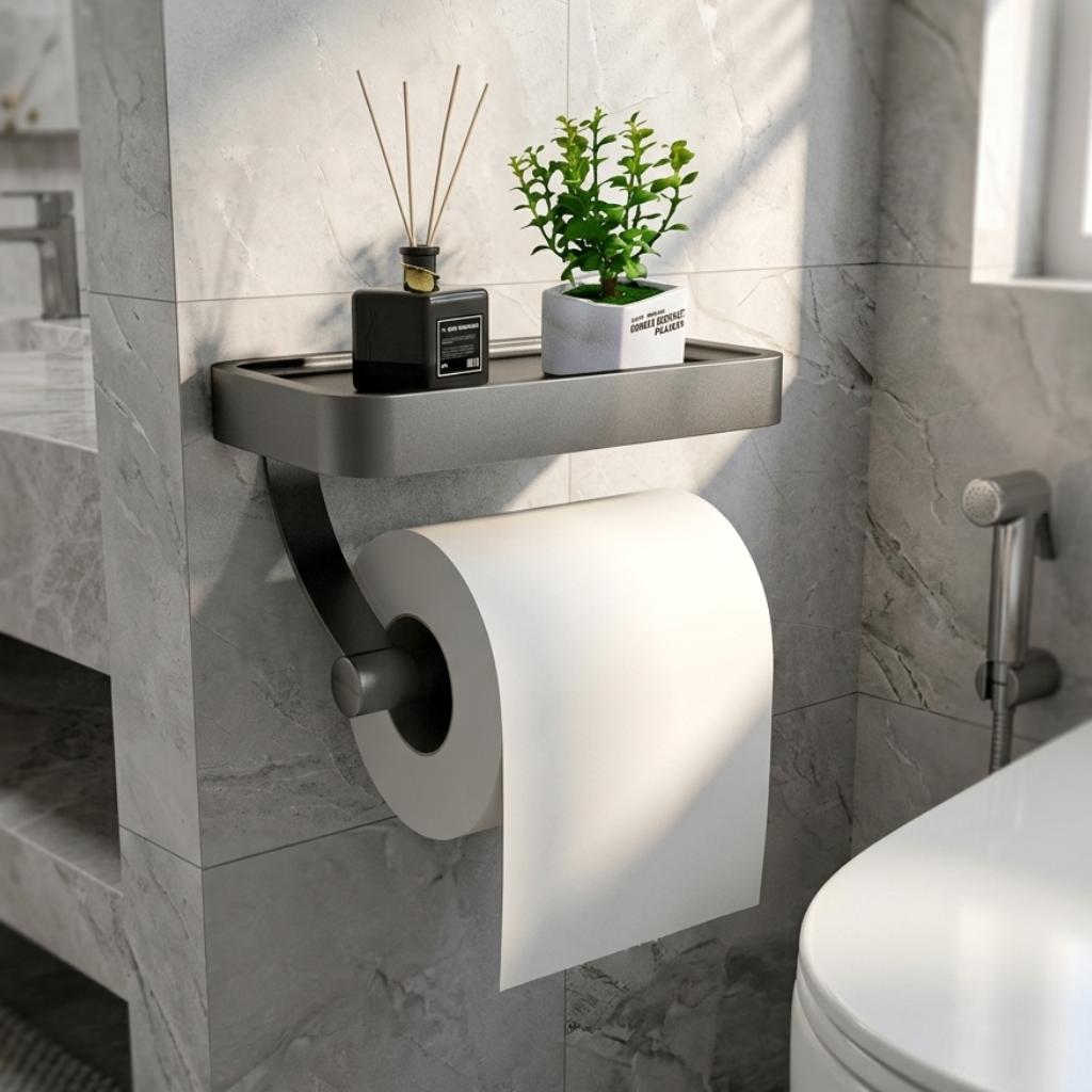 Modern Stainless Wall-Mounted Toilet Paper Shelf