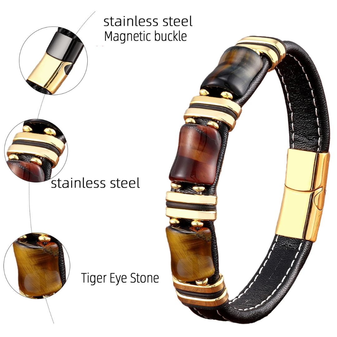 Leather Wrap Bracelet with Tiger's Eye Gemstone