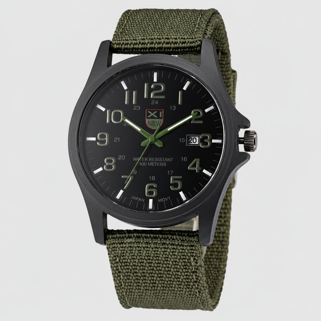 Water-Resistant Military-Style Analog Wrist Watch