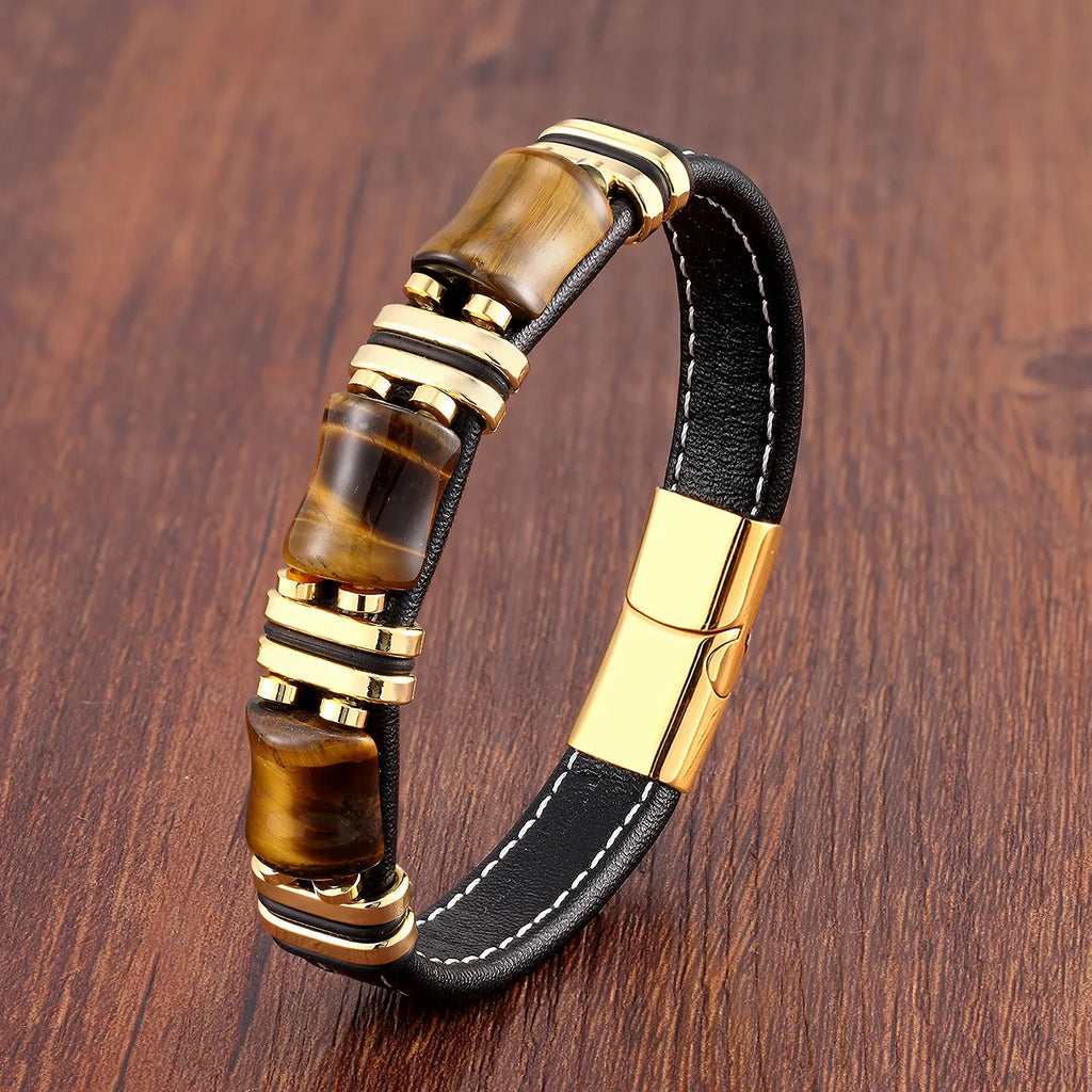 Leather Wrap Bracelet with Tiger's Eye Gemstone