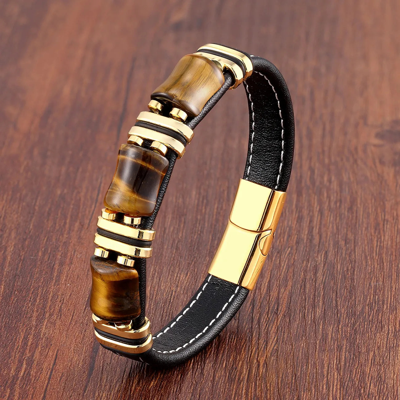 Leather Wrap Bracelet with Tiger's Eye Gemstone