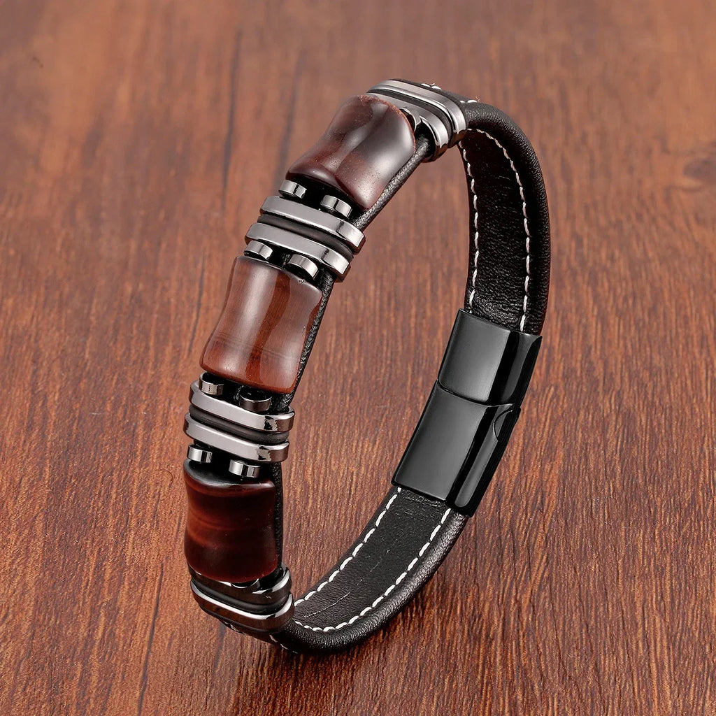 Leather Wrap Bracelet with Tiger's Eye Gemstone
