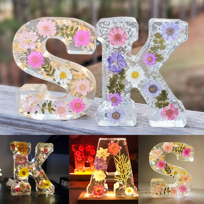 LED Resin Floral Letter Night Light Table Lamp