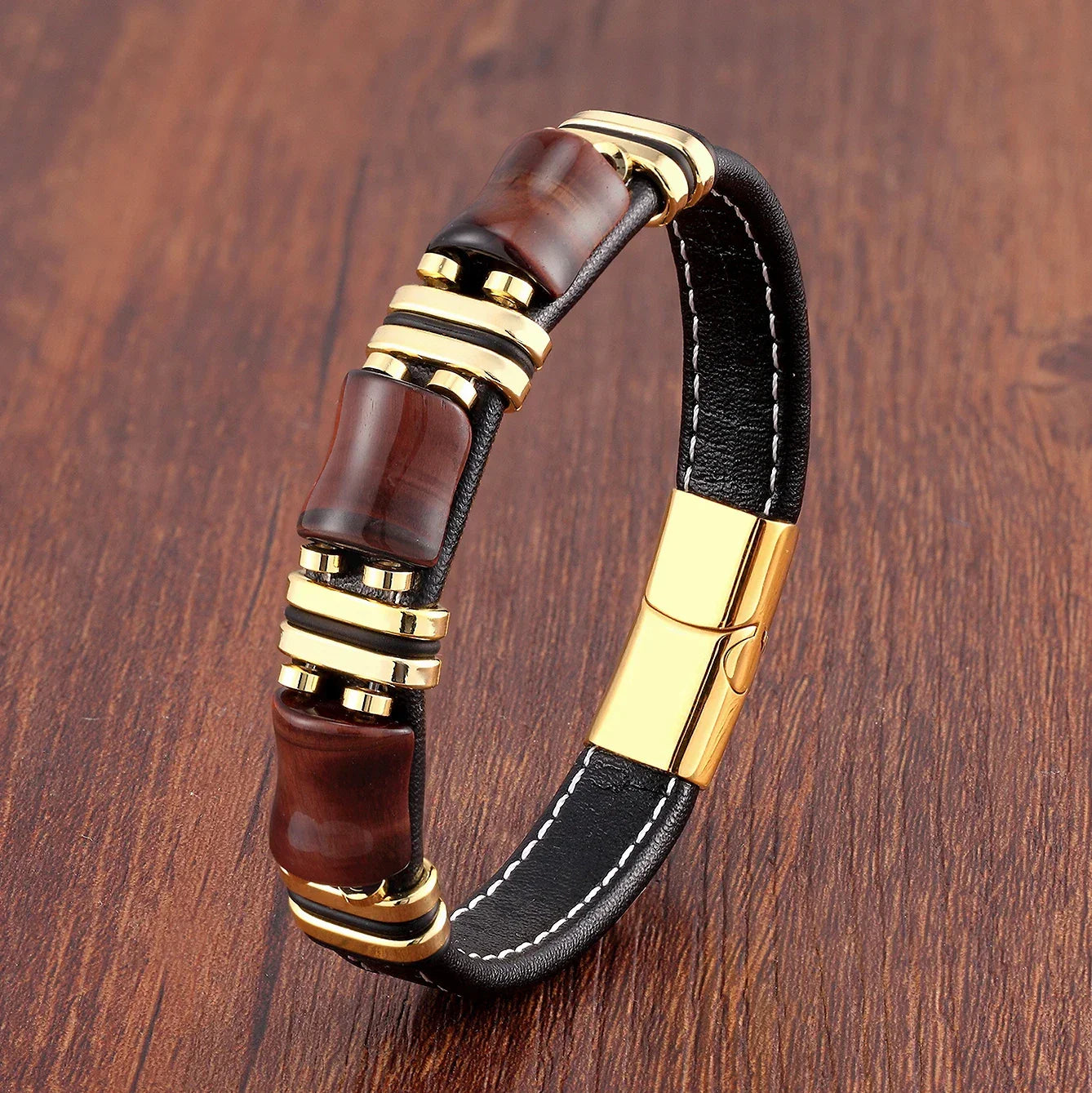 Leather Wrap Bracelet with Tiger's Eye Gemstone