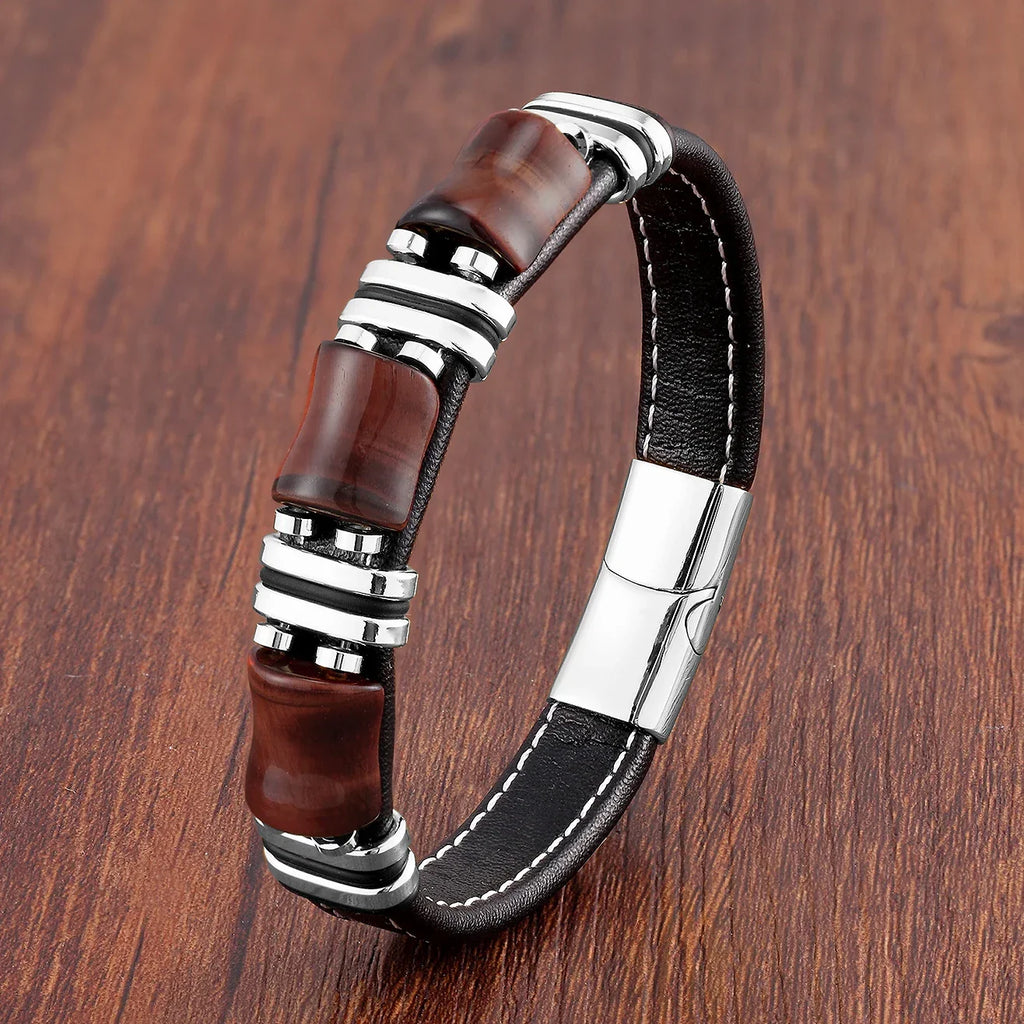Leather Wrap Bracelet with Tiger's Eye Gemstone