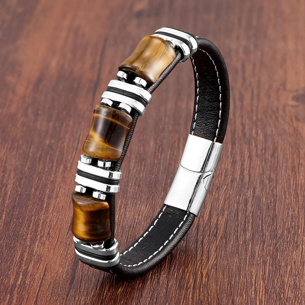 Leather Wrap Bracelet with Tiger's Eye Gemstone