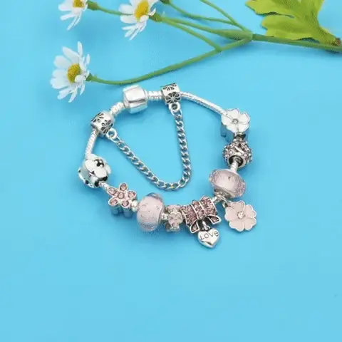 Sterling Silver Floral Charm Bracelet