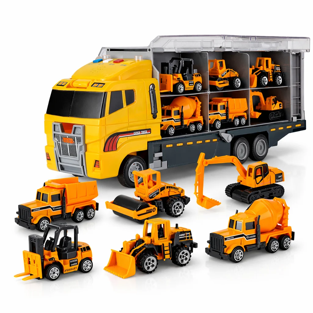 Toy Truck Transporter Construction Vehicle Set Lights Sound