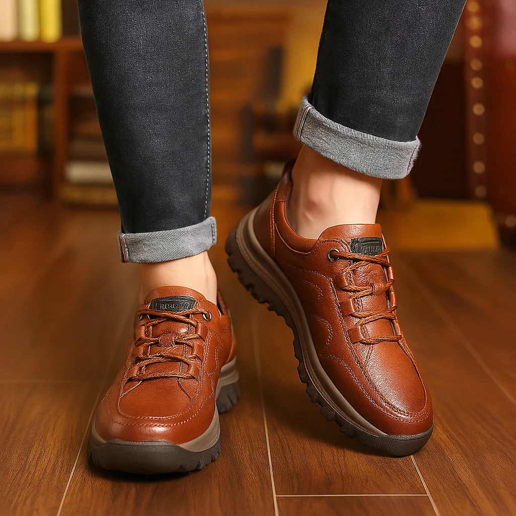 Men's Leather Walking Shoes with Arch Support